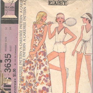 1970s McCalls 3635 Misses V-Ausschnitt Palazzo Jumpsuit Tennis Romper Playsuit Rock- Schnitt Damen Vintage Schnittmuster Größe 14 Büste 36 UNCUT
