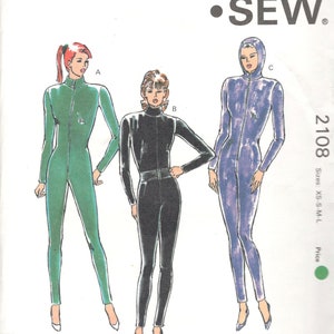 Kwik Sew 2108 Misses Sexy CAT SUIT Pattern Zip Front or Back Hood Option Unitard Womens Sewing Pattern Size XS S M Lg  Bust 31 - 41 UNCuT