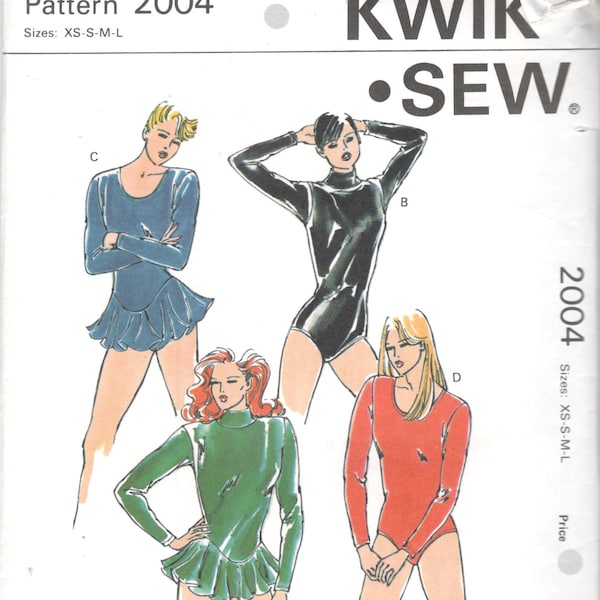 Kwik Sew 2004 1980s Misses LEOTARDS Attached Circular Skirt  Pattern Basque Waist Womens Sewing Pattern Size Xs  S M L  Bust 31 - 41 UNCUT