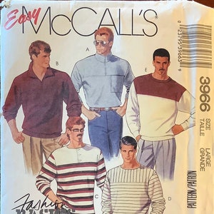 Mccalls 3966 1980s Mens Pullover Shirt Pattern for Knits Zip Front or ...