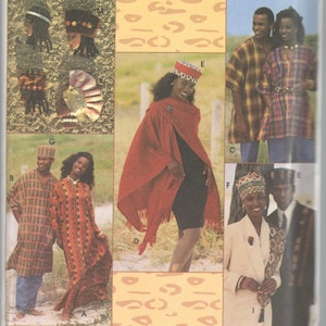 May include: Simplicity Accessories & Wearable Art sewing pattern 9115, size BB L, XL. The package displays various hats, a red fringed shawl, a plaid tunic, a patterned long dress, and a blazer with a matching scarf, all featuring diverse prints.