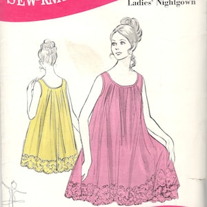 Sew Knit N Stretch 214 1960s  Misses Two Layer Nightgown Pattern Tricot Sheer Womens Vintage Sewing Pattern Size S M L UNCUT