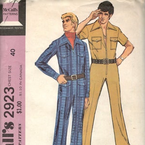 McCalls 2923 1970s Mens Zip Front Jumpsuit Pattern Safari | Etsy