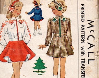 McCall 1431 1940s Girls Skating Costume Circle Skirt Jacket and Shaped Headband Pattern Vintage Childs Sewing Pattern Size 8 Breast 26 Or 6