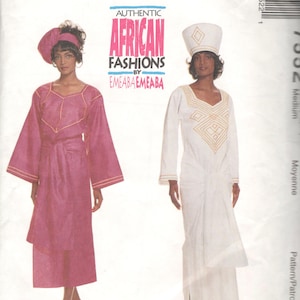 McCalls 7552 Misses Authentieke Afrikaanse Jurk Rok Top Hat Patroon EMEABA Womens Naaipatroon Maat Medium Bust 36 of X Large of Small ONGESNEDEN