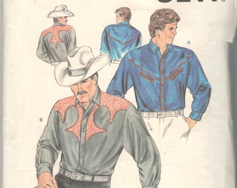 1980s Kwik Sew 1603 1605 or 1604 Mens Western Shirt Pattern Decorative Yoke Arrowhead Vintage Sewing Pattern Chest 34-40,42-48, 50-52/54-56