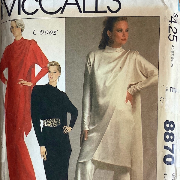 1980s McCalls 8870 HALSTON Misses Wrap Cocktail Dress Tunic Pants Pattern Draped Scarf Womens Vintage Sewing Pattern  Size 14 Bust 36 UNCUT