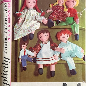 Simplicity 5714 1960s Rag Doll and Wardrobe Pattern 15" and 24" Embroidery Transfer Facial Happy Sad Sleepy Vintage Toy Sewing Pattern UNCUT