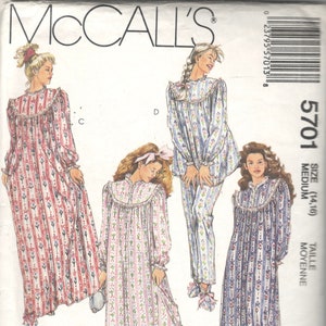 May include: McCall's sewing pattern for Lanz of Salzburg nightgowns and pajamas. The package features illustrations of the garments in various floral and striped patterns. The size is medium.