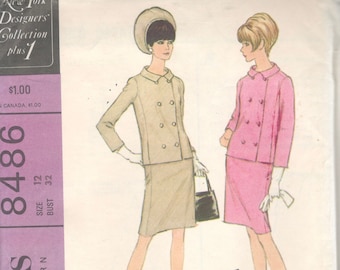 McCalls 8486 1960s Misses Double Breasted Jacket and  Skirt Pattern ORIGINALA Womens Vintage Mod Sewing Pattern Size 12 Bust 32 UNCUT