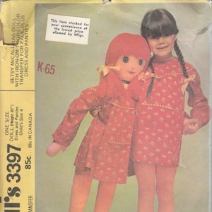 1970s McCalls 3397 Childs Betsy McCall Doll Dress and Panties Pattern Lifesize Iron Face Transfer Vintage Soft Toy Rag Doll Sewing Pattern
