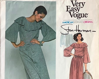 Vogue 1355 1970s Misses Very Easy Pullover Evening Dress Pattern Bateau Neckline Stan Herman Womens Vintage Sewing Pattern Size 14 Bust 36