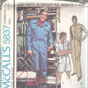 May include: Vintage McCall's 5837 sewing pattern featuring a jumpsuit design. The pattern cover includes illustrations of the jumpsuit in different styles, with the text "JOHN WEITZ: BLUEPRINT FOR DRESSING A MAN". The price is $2.25.