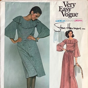 Vogue 1355 1970s Misses Very Easy Pullover Evening Dress Pattern Bateau Neckline Stan Herman Womens Vintage Sewing Pattern Size 14 Bust 36