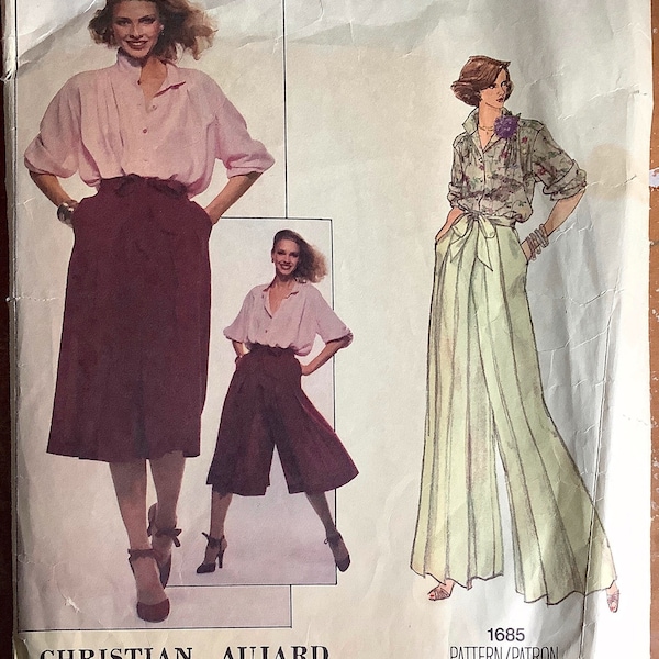 Vogue 1685 1970s Blouse and Pleated Culottes Pattern Christian Aujard French Boutique Designer Womens Vintage Sewing Pattern Size 14 Bust 36