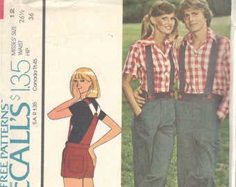 McCalls 4383 1970s Misses Overalls Romper Pattern Back Bib Shoulder Straps Womens Vintage Sewing Pattern Size 12 Waist 26 UNCUT
