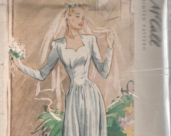 McCall 6353 jaren 1940 bruid en bruidsmeisje trouwjurk jurk patroon gevormde halslijn en taille Womens Vintage naaipatroon maat 12 buste 30
