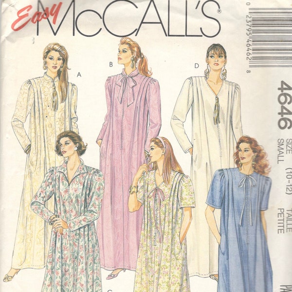 McCalls 4646 1980s Misses Zip Front Caftan Dress Loungewear Pattern Womens Vintage Sewing Pattern Size Small Or Medium UNCUT