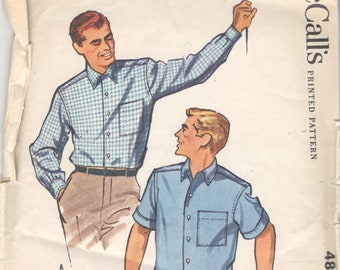 McCalls 4866 1950s Mens Shirt Pattern Adult Vintage Sewing Pattern Size Small Chest 34 36 Neck 14 - 14 1/2