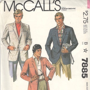 McCalls 7885 1980s Mens Single Breasted Jacket Pattern Shaped Hemline Notched Collar Adult Vintage Sewing Pattern Chest 40 UNCUT