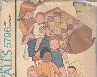 McCalls 5796 1970s Awake or Sleeping 16 Inch Soft Baby Doll and Doll Clothes Pattern  Vintage Toy Sewing Pattern