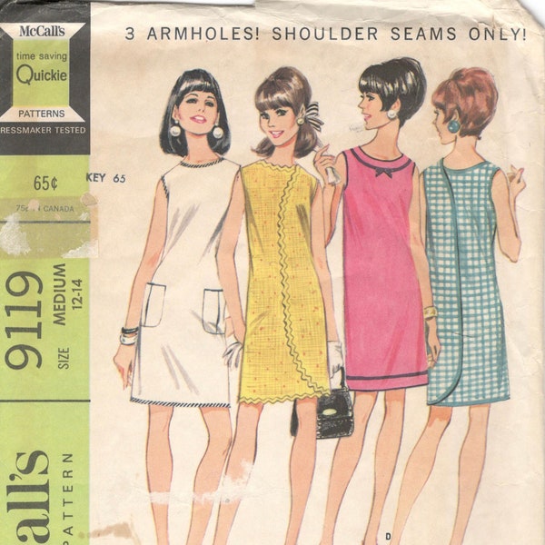 McCalls 9119 Three Armhole Wrap Arounder Dress Pattern Womens Vintage 1960s Sewing Pattern Size Small or Medium Bust 32 34