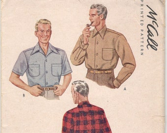 1940s McCall 5863 Mens Sport Shirt Pattern Adult Vintage Sewing Pattern Size Medium