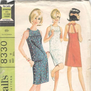 McCalls 8330 1960s Cocktail Dress Pattern Halter Sundress Back Straps Womens Vintage Sewing Pattern Size 9 Bust 30