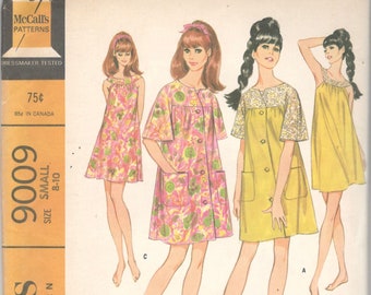 McCalls 9009 1960s Misses Sleeveless Ring Collar Nightgown and Robe Pattern Womens Vintage Sewing Pattern Size Small or Large