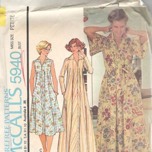 Mccalls 5940 1970s Misses Zip Front Housedress Robe Pattern Womens ...