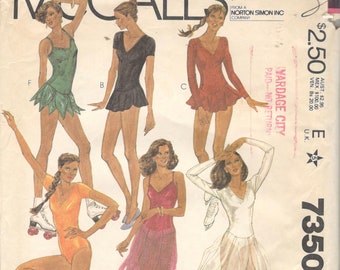 McCalls 7350 1980s Misses V Neck Bodysuit Pattern Dance Skating Gymnastics Skirt Variations Womens Sewing Pattern Size 10 or 12