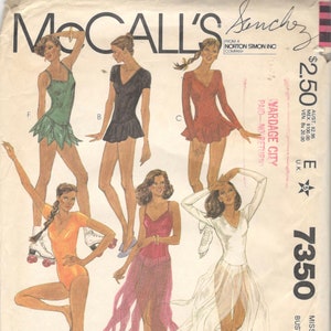 McCalls 7350 1980-tals Misses V-ringad bodysuitmönster Dans Skridskoåkning Gymnastik Kjol Variationer Dam Sömnadsmönster Storlek 10 eller 12