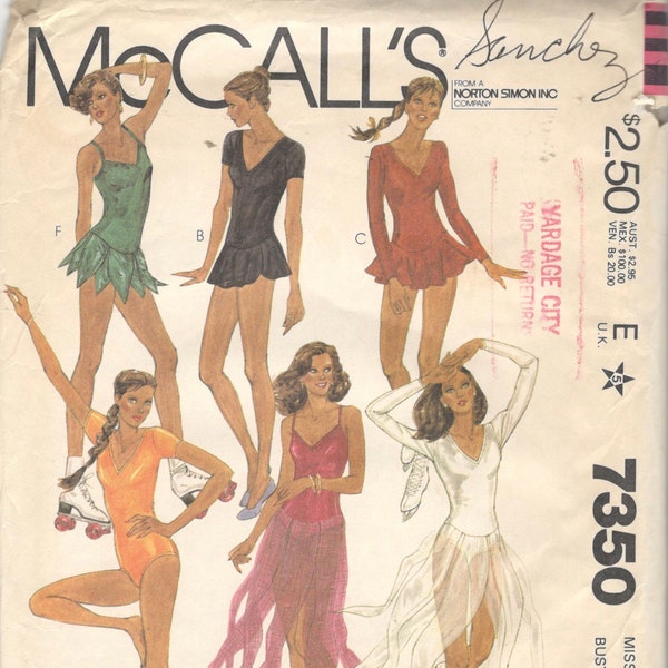 McCalls 7350 1980s Misses V Neck Bodysuit Pattern Dance Skating Gymnastics Skirt Variations Womens Sewing Pattern Size 10 or 12