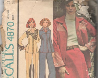 McCalls 4870 1970S Misses Western Camicia Giacca Flared Gonna e Pantaloni Da equitazione Modello Donne Vintage Sewing Modello Dimensione 12 Bust 34 O 14 B36