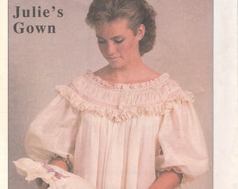 Julie&#39;s Gown Pattern Misses Heirloom Nightgown Pattern French Sleeves Womens Vintage Sewing Pattern Size Small Medium Large UNCUT