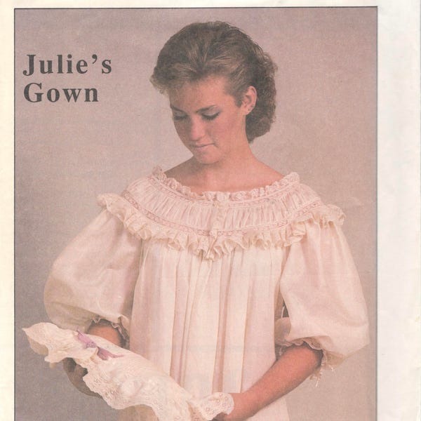 Julie's Gown Pattern Misses Heirloom Nightgown Pattern French Sleeves Womens Vintage Sewing Pattern Size Small Medium Large UNCUT