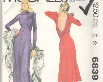 McCalls 6839 1970s Misses Low Back Cowl Neck Cocktail DRESS Pattern for Knits Bob MACKIE Womens Vintage Sewing Pattern Size 10 Or 14 UNCUT