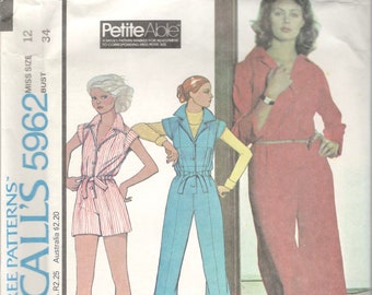 1970s McCalls 5962 Misses Safari Style Button Front JUMPSUIT Pattern Womens Vintage Sewing Pattern Size 12 Bust 34 UNCUT