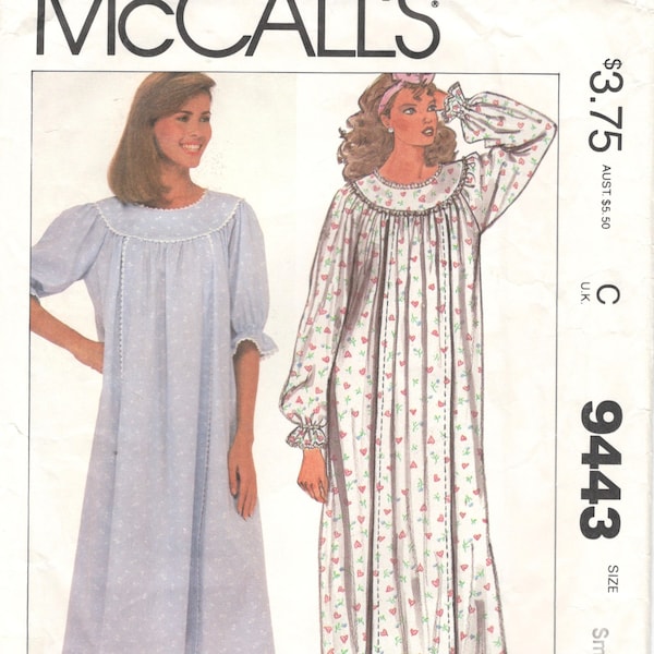 1980s McCalls 9443 Misses Nursing Gown Pattern Nightgown Front Snap Openings Womens Vintage Sewing Size Small Or Medium UNCUT