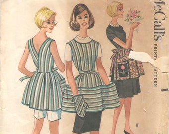 McCalls 2451 1960s Misses  Wrap Around Cobbler Apron and Oven Mitt Pattern  Womens Vintage Sewing Pattern Size Small Bust 31 32