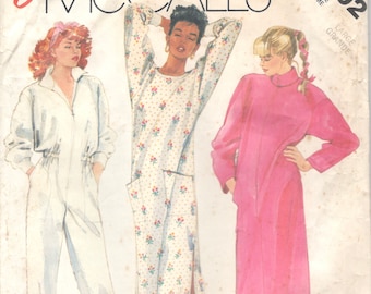 1980s McCalls 2802 Misses Lounger Sleeper Jumpsuit Nightgown and Robe Pattern Womens Vintage Lingerie Sewing Size XS Or Small Or Lg