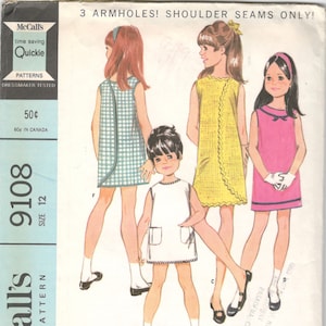 McCalls 9108 1960s Girls 3 Armhole Wrap Arounder Dress Pattern Childs Childs Mod Vintage Sewing Pattern Size 12 Breast 30 NO INSTRUCTIONS image 4