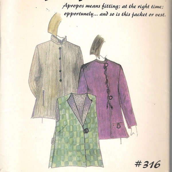 Apropos 316  Misses A line Jacket Vest and Scarf Pattern  Mandarin Collar Womens Sewing Pattern Size Xs S M L Xl XXL Bust 30 - 48 UNCUT