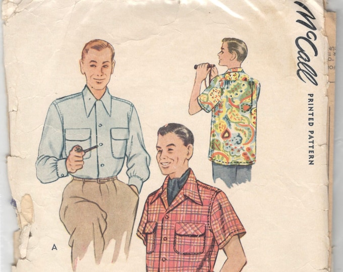 Mccall 8335 1950s Mens Casual Shirt Pattern Short or Long Sleeve ...