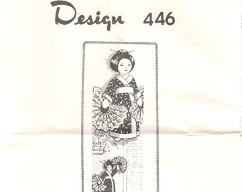 Mail Order 446 1970s Original Pattern for Japanese Doll and Potholder Set Kimono Fans Vintage Toy Sewing Pattern UNCUT