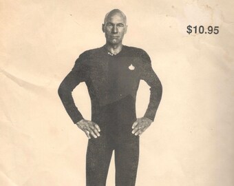 1980s Mens Star Trek Next Generation Costume Pattern Jumpsuit Captain Jean-Luc Picard TNG Trekkies Pattern Adult Vintage Sewing Pattern UC