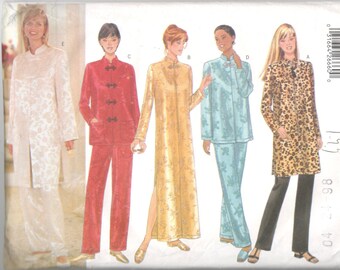 Butterick 5324 Misses Oriental Tunic Caftan Top Straight Leg Pull On Pants Pattern Womens Sewing Pattern Size 8 10 12 UNCUT