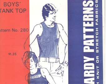 1970s Jean Hardy 280 Boys Tank Top Pattern for Knits Scoop Neck Toddlers Childs Teen Mens Vintage Sewing Pattern Size XS S M L XL  UNCUT