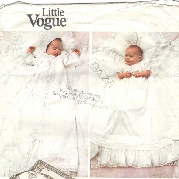 Vogue 2878 1474 1970s Infant Christening Gown Dress Coat Bonnet Pillow Sham Blanket Pattern Embroidery Transfer Sewing Pattern One Size