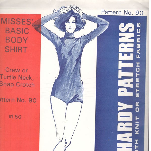 1970s Jean Hardy 90 Misses Snap Crotch Crew or Turtleneck BODYSUIT PATTERN Knits Womens Vintage Sewing Pattern Size 6 - 16 B 30 - 38 UNCUT